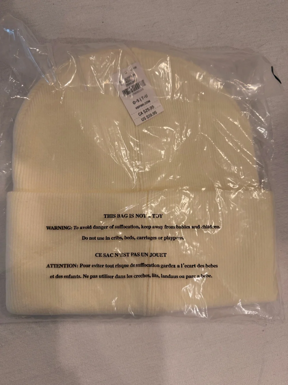Victoria Secret Cream Ribbed Fold-Over Beanie